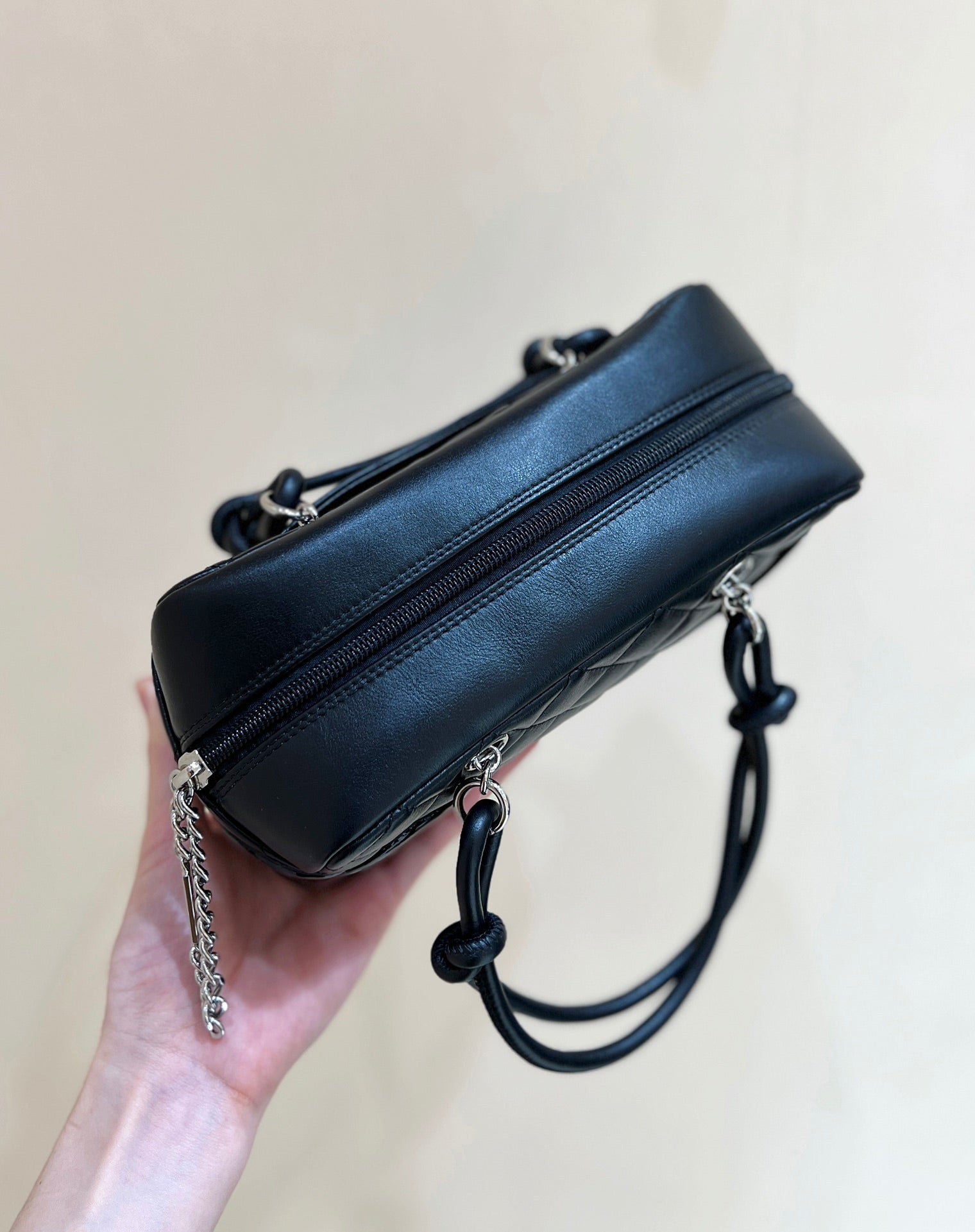 25S CHANEL CAMBON BOSTON BAG 21 IN BLACK CALFSKIN SILVER HARDWARE