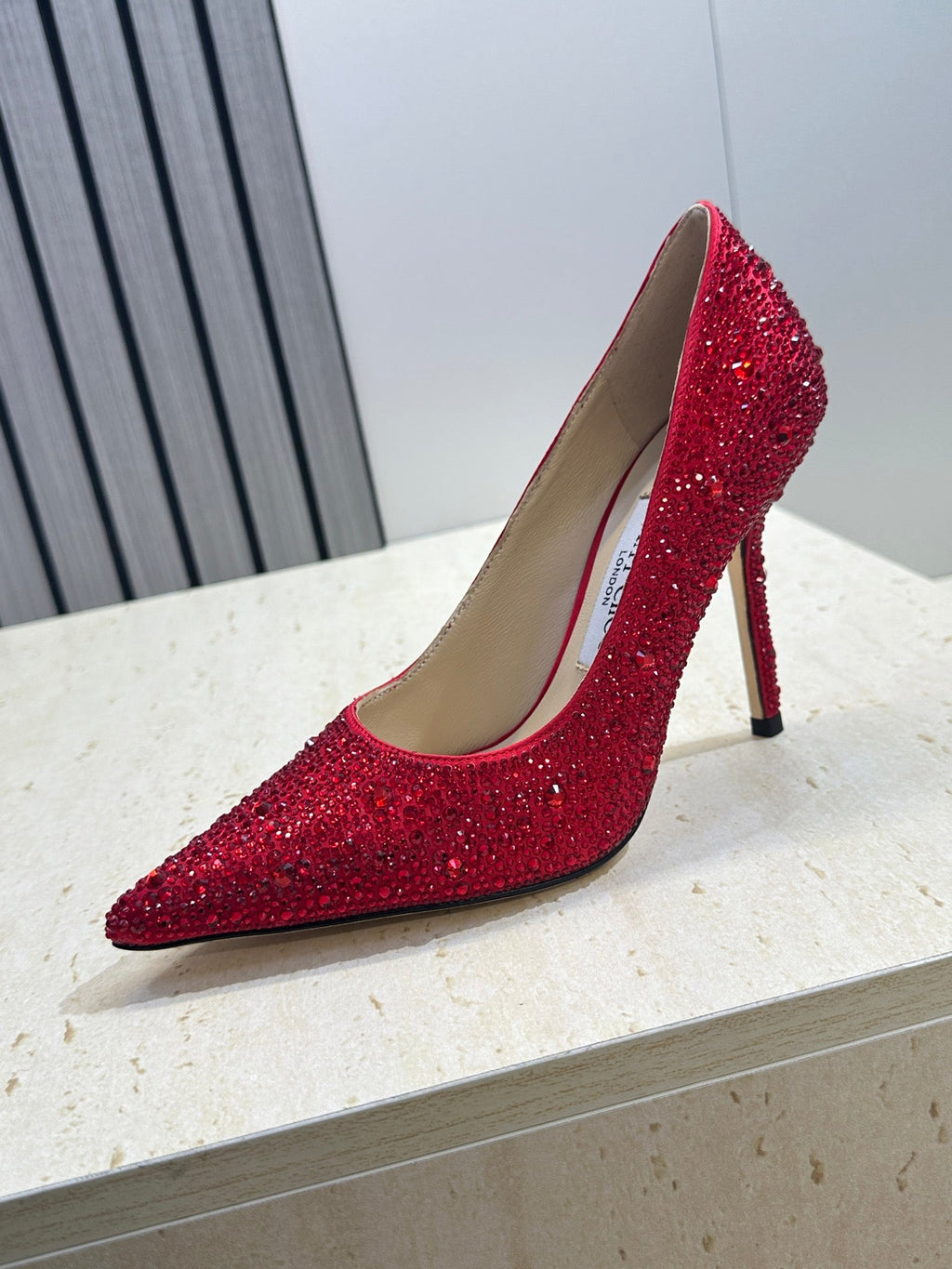JIMMY CHOO 26S HIGH HEELS 95 MM IN RED CRYSTAL-EMBELLISHED