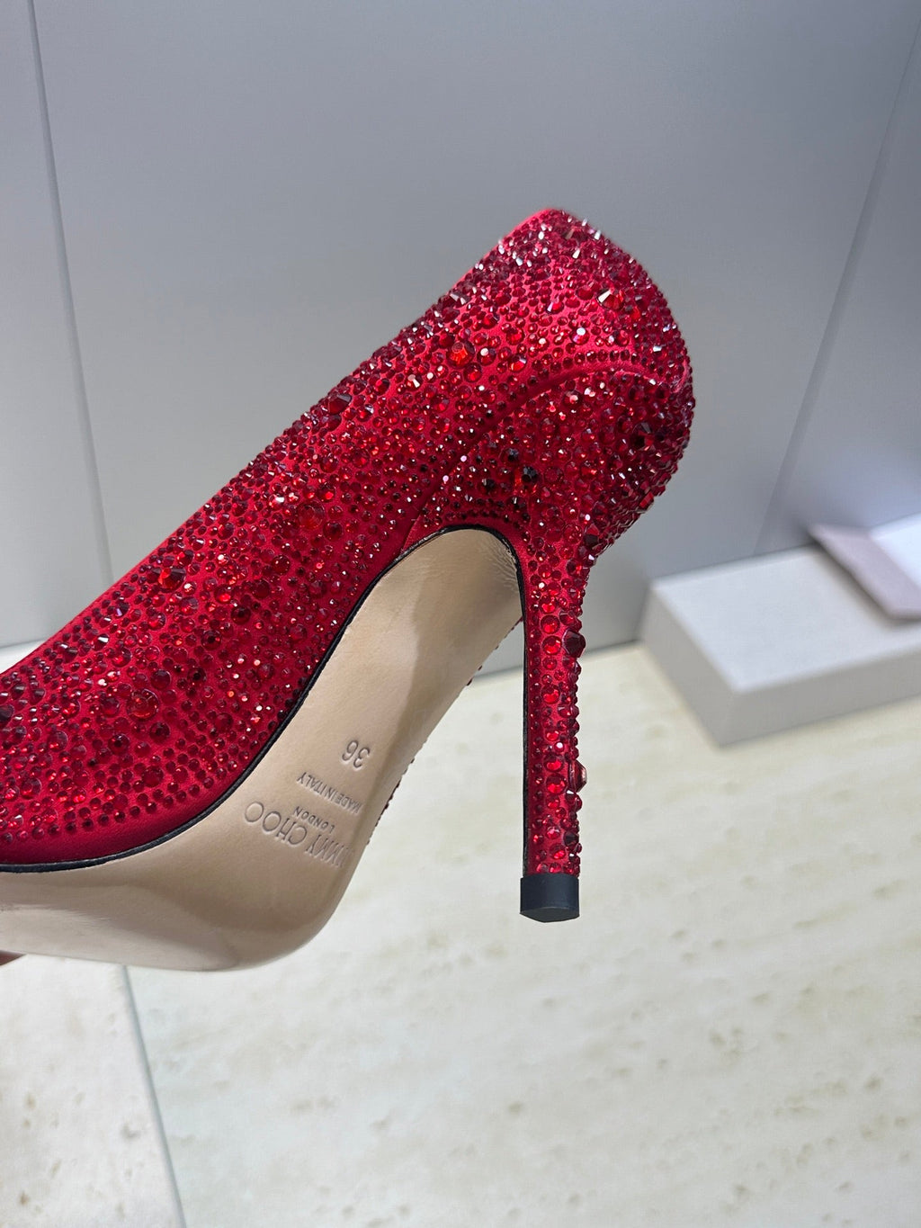 JIMMY CHOO 26S HIGH HEELS 95 MM IN RED CRYSTAL-EMBELLISHED