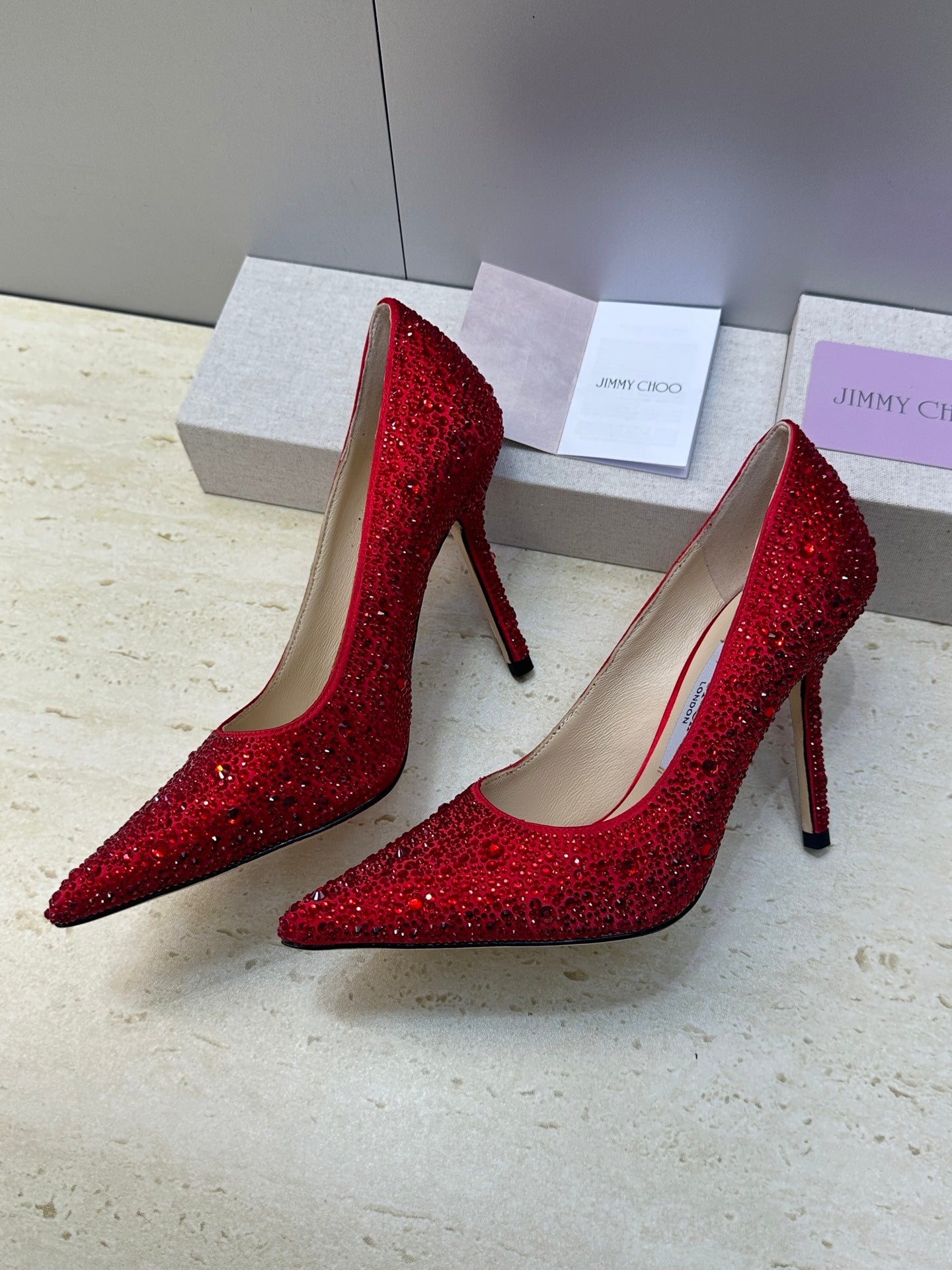 JIMMY CHOO 26S HIGH HEELS 95 MM IN RED CRYSTAL-EMBELLISHED