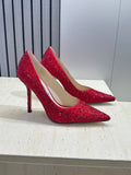JIMMY CHOO 26S HIGH HEELS 95 MM IN RED CRYSTAL-EMBELLISHED