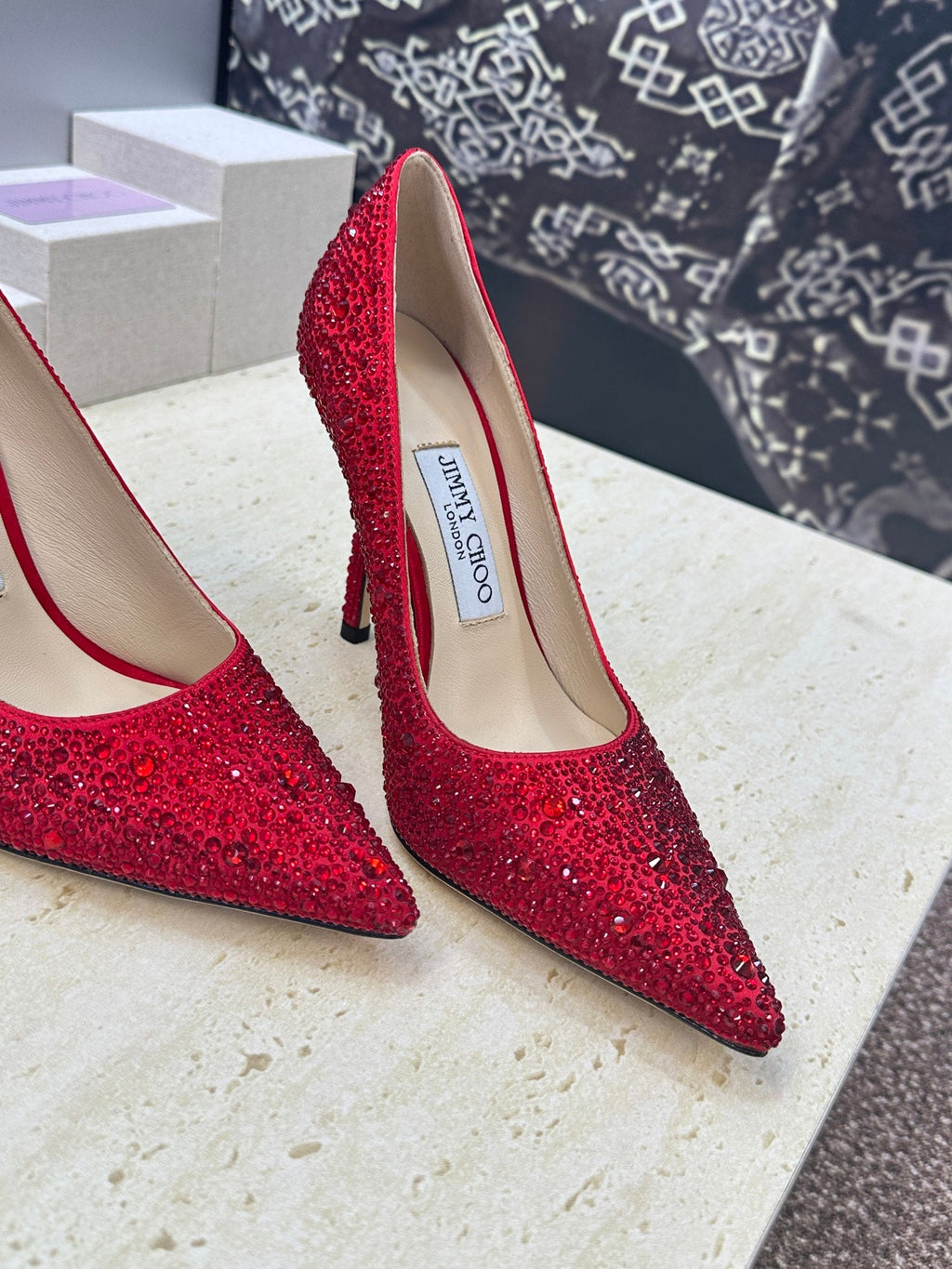 JIMMY CHOO 26S HIGH HEELS 95 MM IN RED CRYSTAL-EMBELLISHED