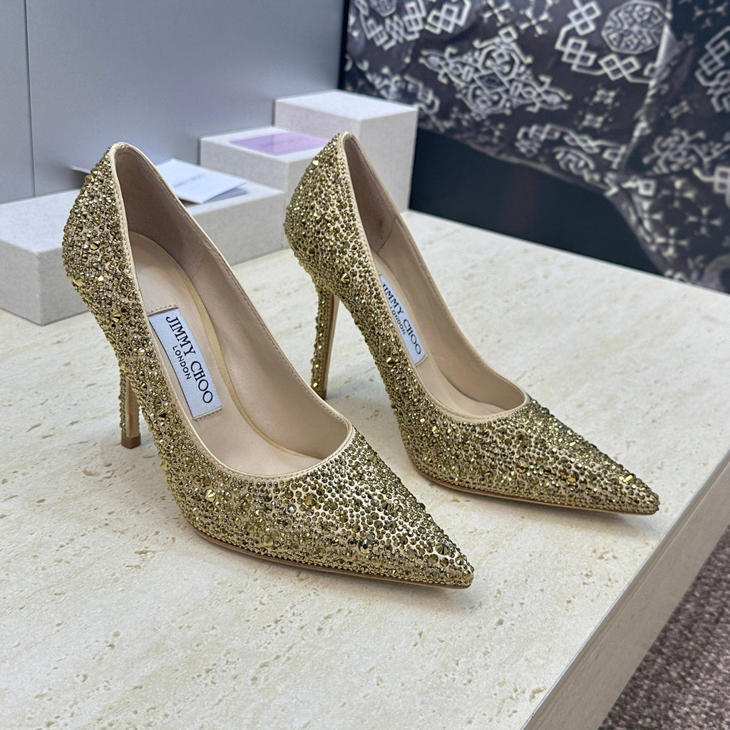 JIMMY CHOO 26S HIGH HEELS 95 MM IN GOLD CRYSTAL-EMBELLISHED