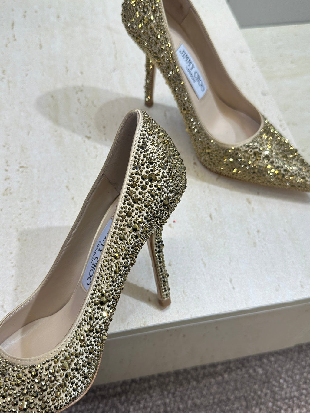 JIMMY CHOO 26S HIGH HEELS 95 MM IN GOLD CRYSTAL-EMBELLISHED
