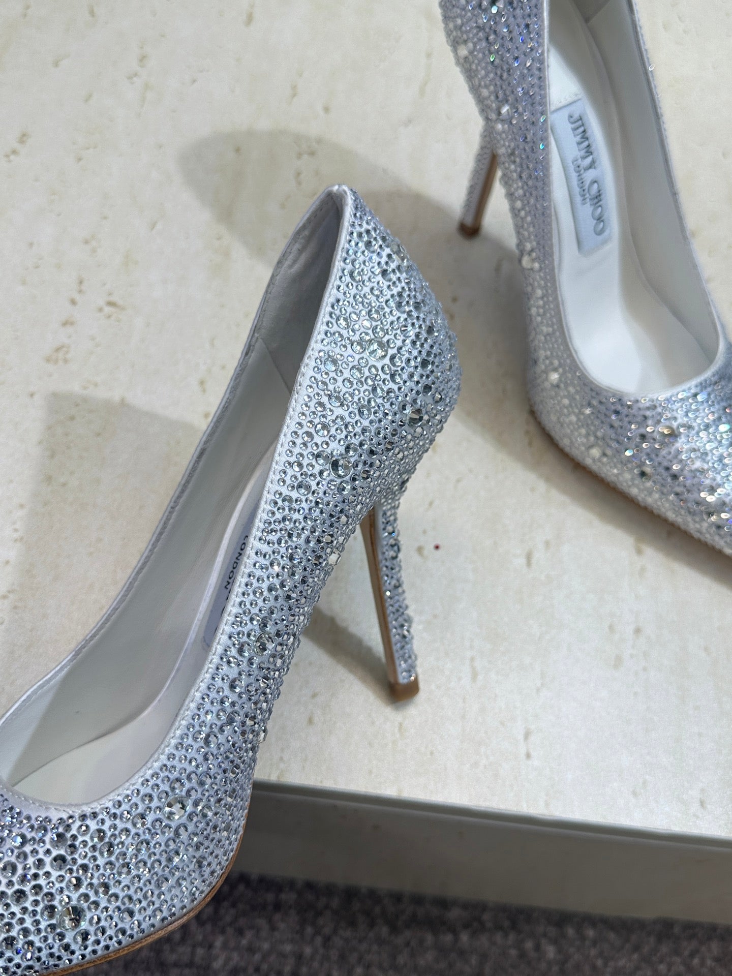 JIMMY CHOO 26S HIGH HEELS 95 MM IN SILVER CRYSTAL-EMBELLISHED