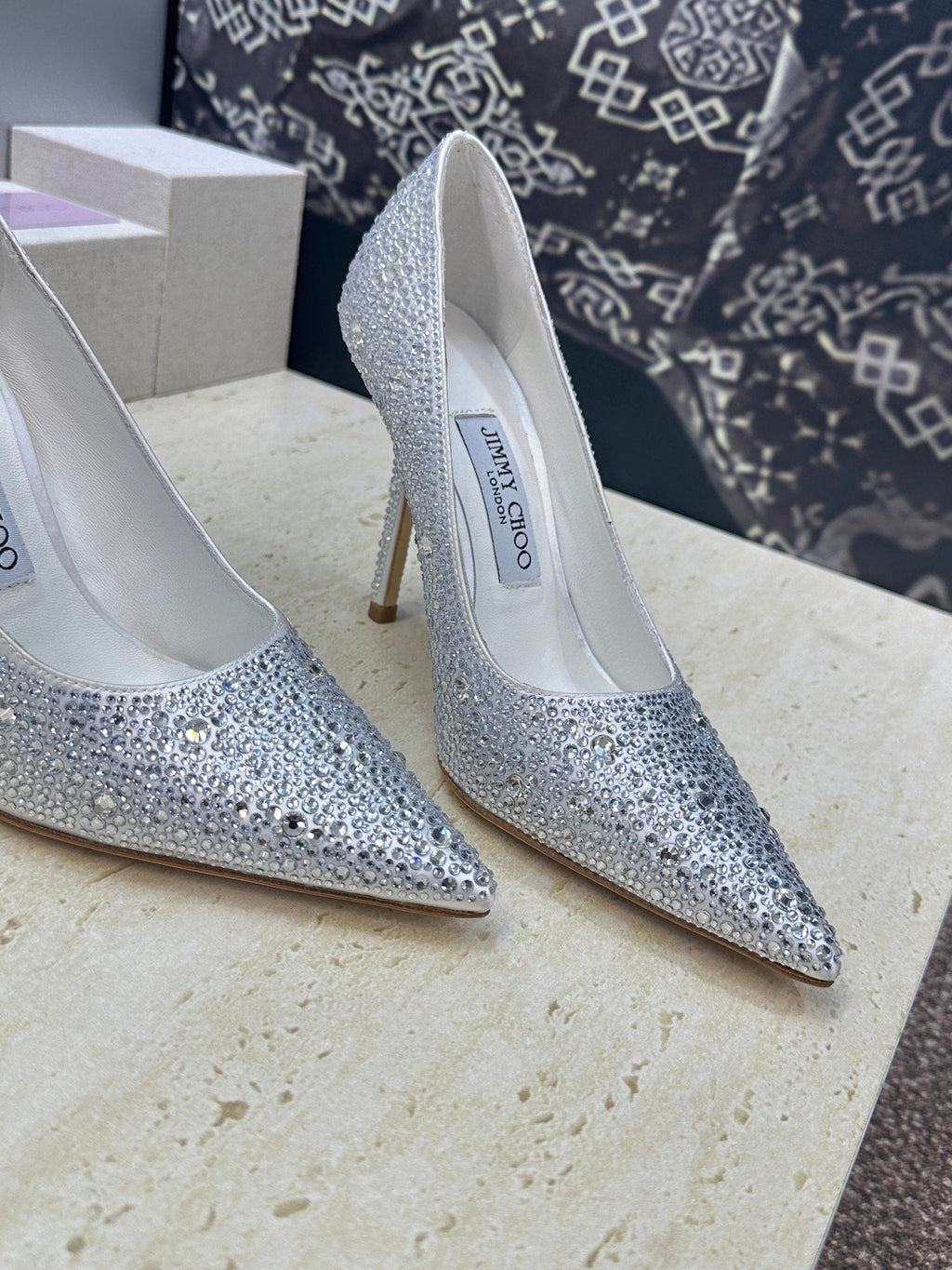 JIMMY CHOO 26S HIGH HEELS 95 MM IN SILVER CRYSTAL-EMBELLISHED