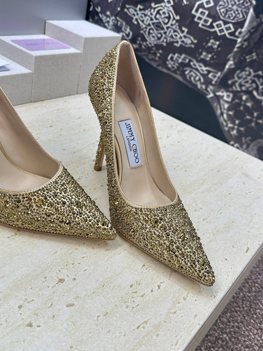 JIMMY CHOO 26S HIGH HEELS 95 MM IN GOLD CRYSTAL-EMBELLISHED