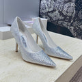 JIMMY CHOO 26S HIGH HEELS 95 MM IN SILVER CRYSTAL-EMBELLISHED