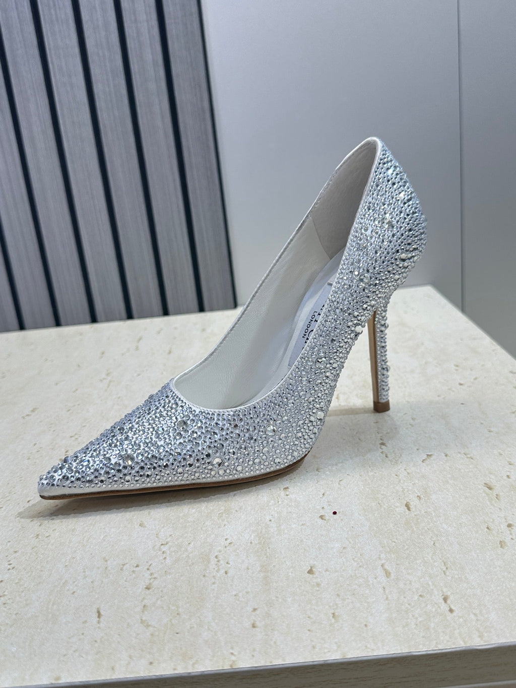 JIMMY CHOO 26S HIGH HEELS 95 MM IN SILVER CRYSTAL-EMBELLISHED