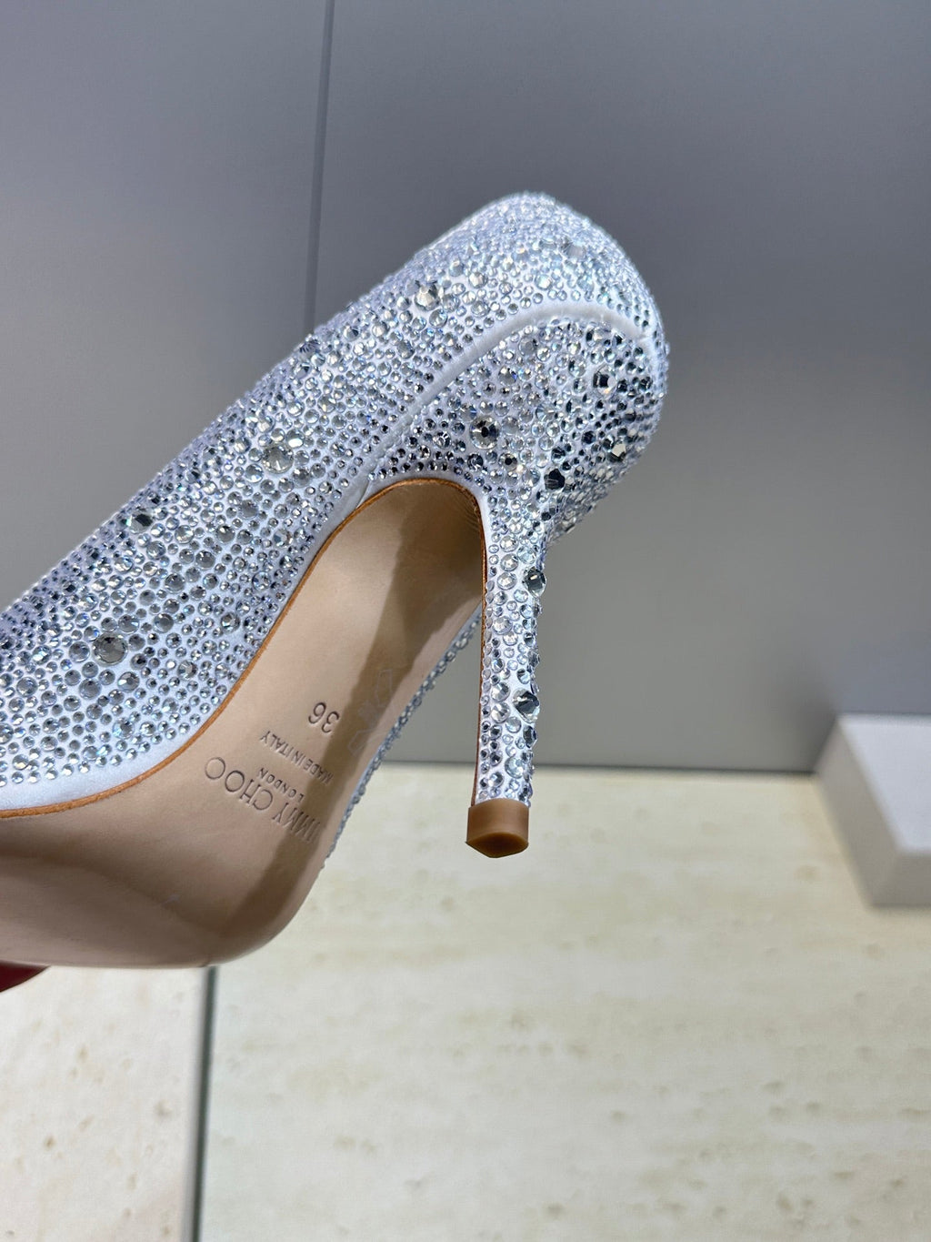 JIMMY CHOO 26S HIGH HEELS 95 MM IN SILVER CRYSTAL-EMBELLISHED