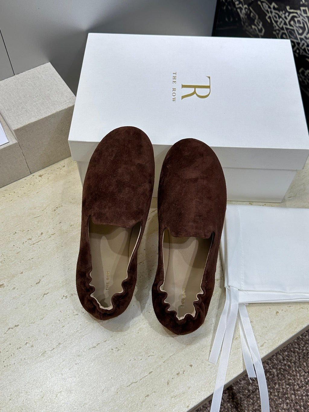 THE ROW 26S BALLET FLATS IN CHOCOLATE BROWN SUEDE