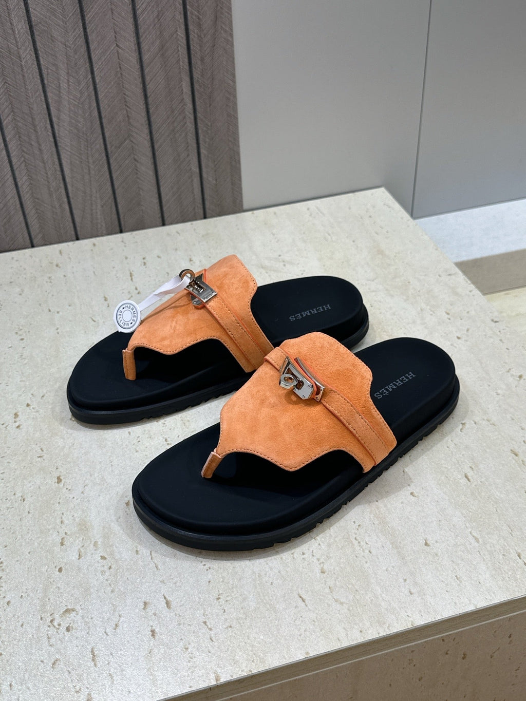 HM 26S EMPIRE SANDAL IN PEACH ORANGE SUEDE SILVER HARDWARE