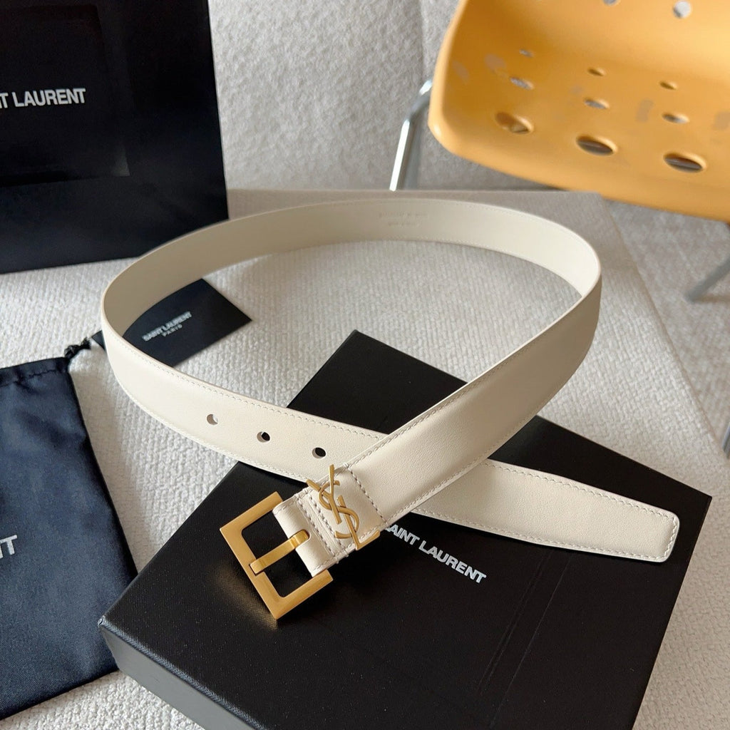 YSL 25S BELT 30 MM IN CREAM WHITE CALFSKIN 571019