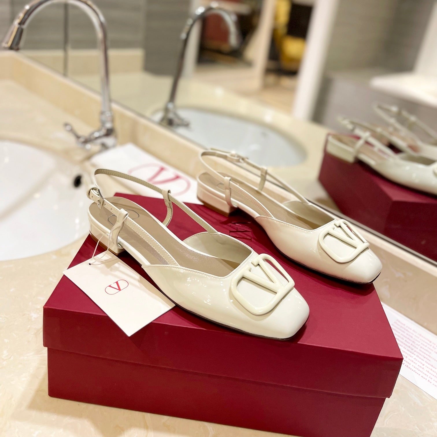VALENTINO 26S SLINGBACK IN CREAM WHITE PATENT CALFSKIN