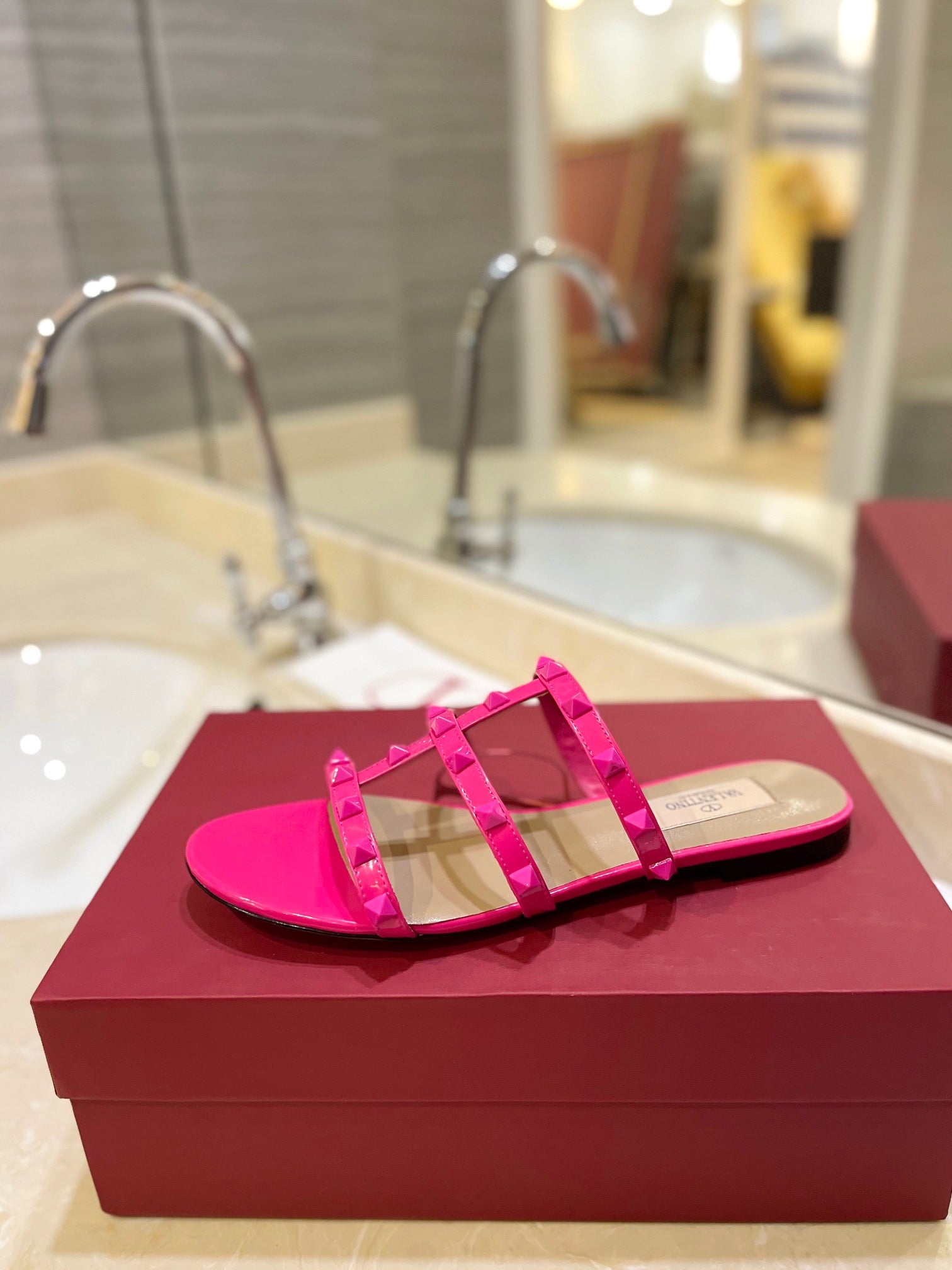 VALENTINO 26S ROCKSTUD CAGED SANDALS IN PINK CALFSKIN