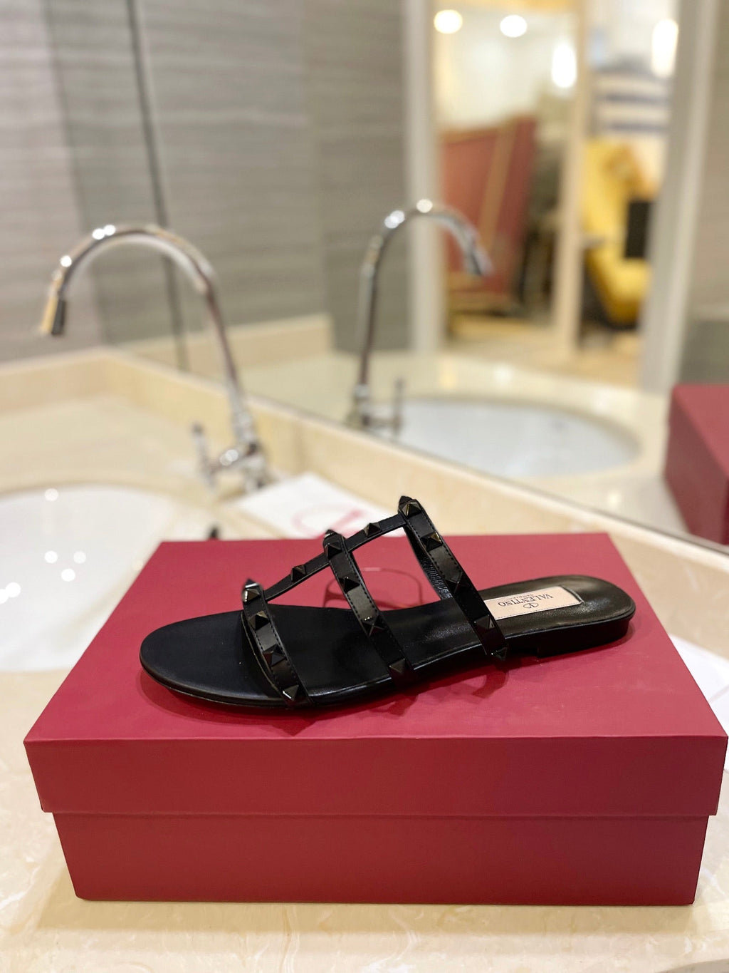 VALENTINO 26S ROCKSTUD CAGED SANDALS IN BLACK SMOOTH CALFSKIN