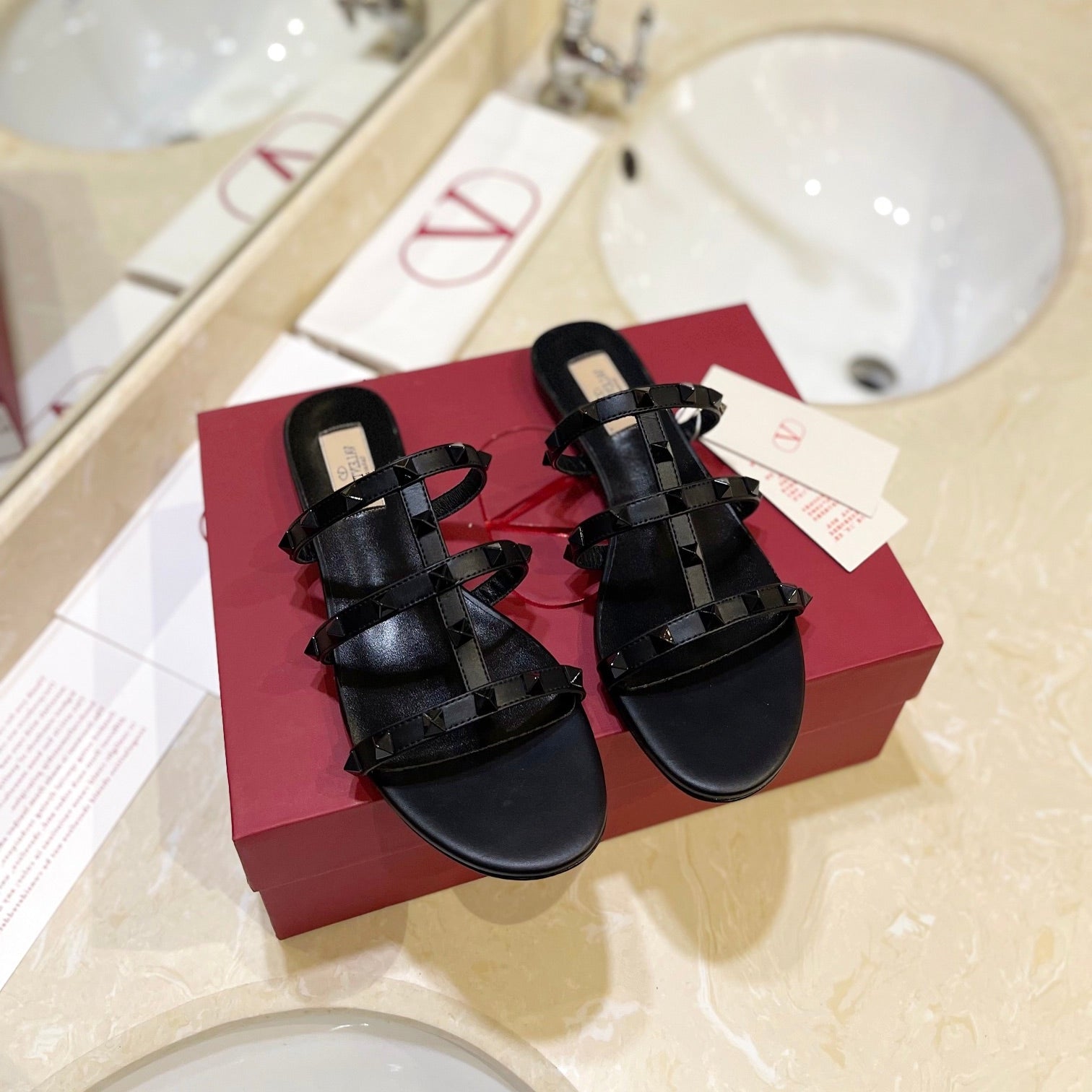 VALENTINO 26S ROCKSTUD CAGED SANDALS IN BLACK SMOOTH CALFSKIN