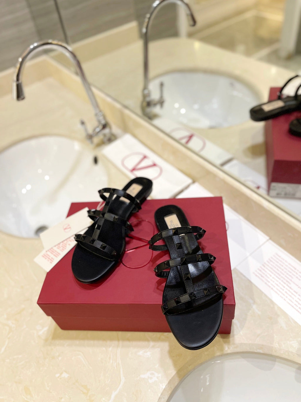 VALENTINO 26S ROCKSTUD CAGED SANDALS IN BLACK SMOOTH CALFSKIN
