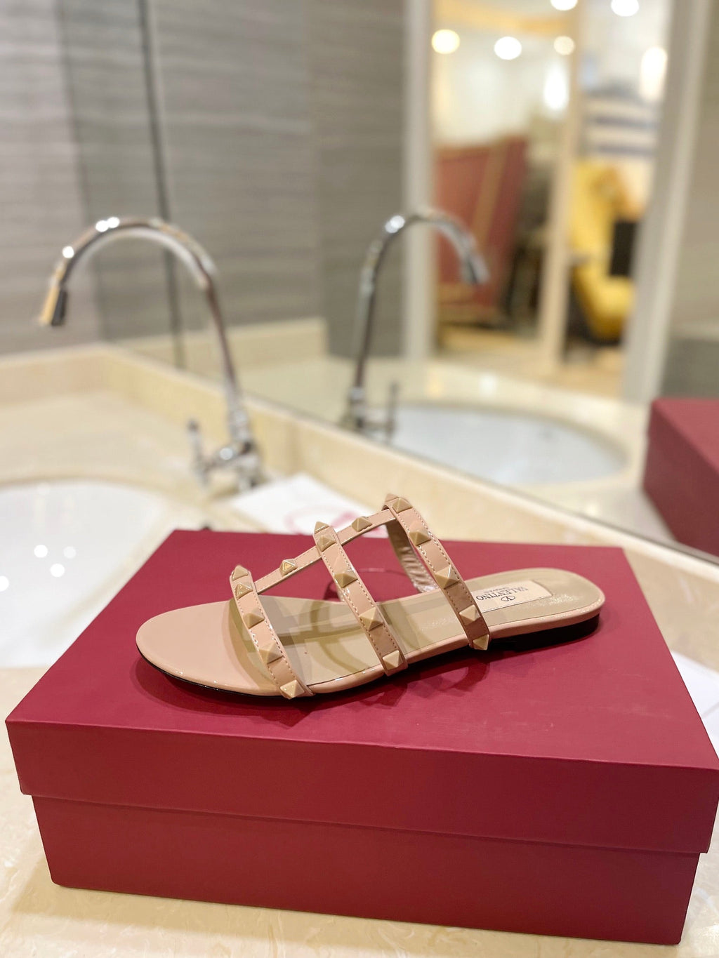 VALENTINO 26S ROCKSTUD CAGED SANDALS IN NUDE CALFSKIN