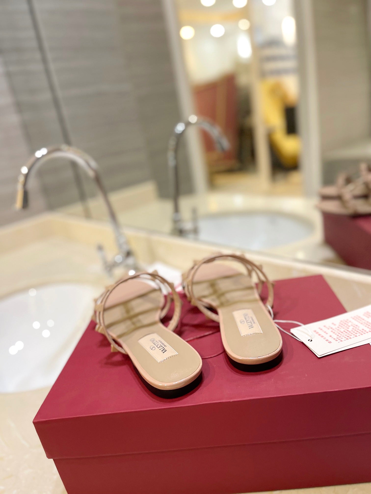 VALENTINO 26S ROCKSTUD CAGED SANDALS IN NUDE CALFSKIN