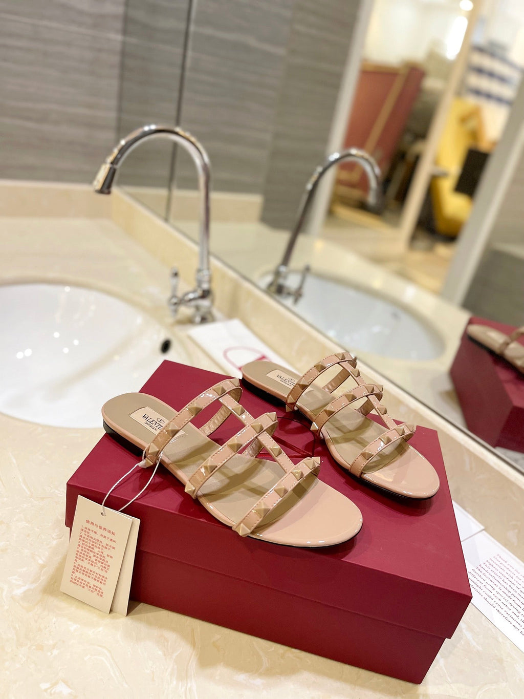 VALENTINO 26S ROCKSTUD CAGED SANDALS IN NUDE CALFSKIN