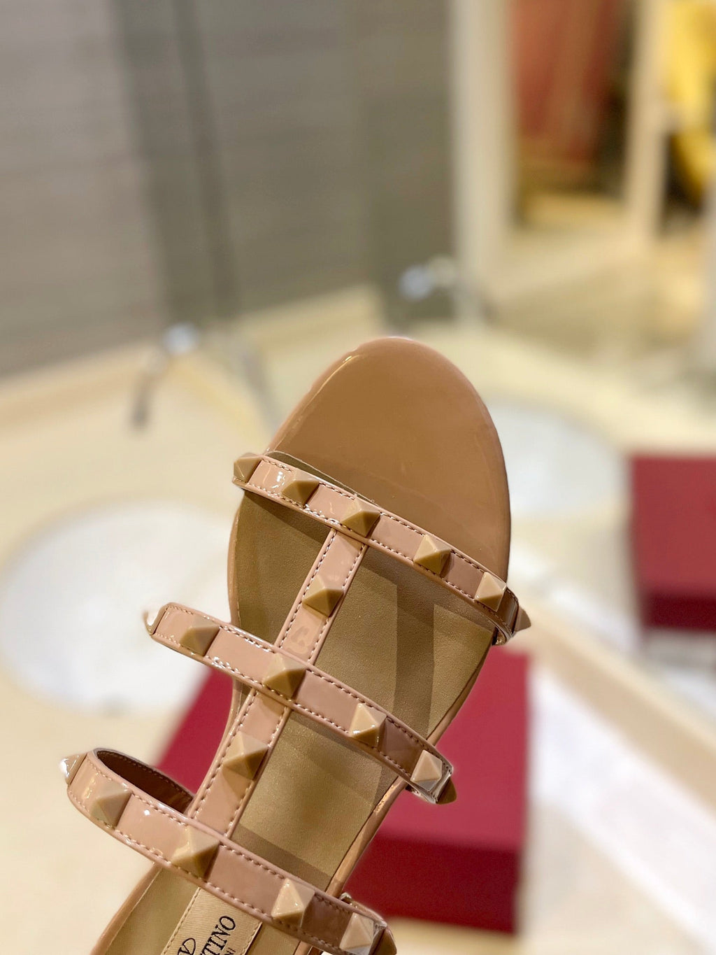 VALENTINO 26S ROCKSTUD CAGED SANDALS IN NUDE CALFSKIN