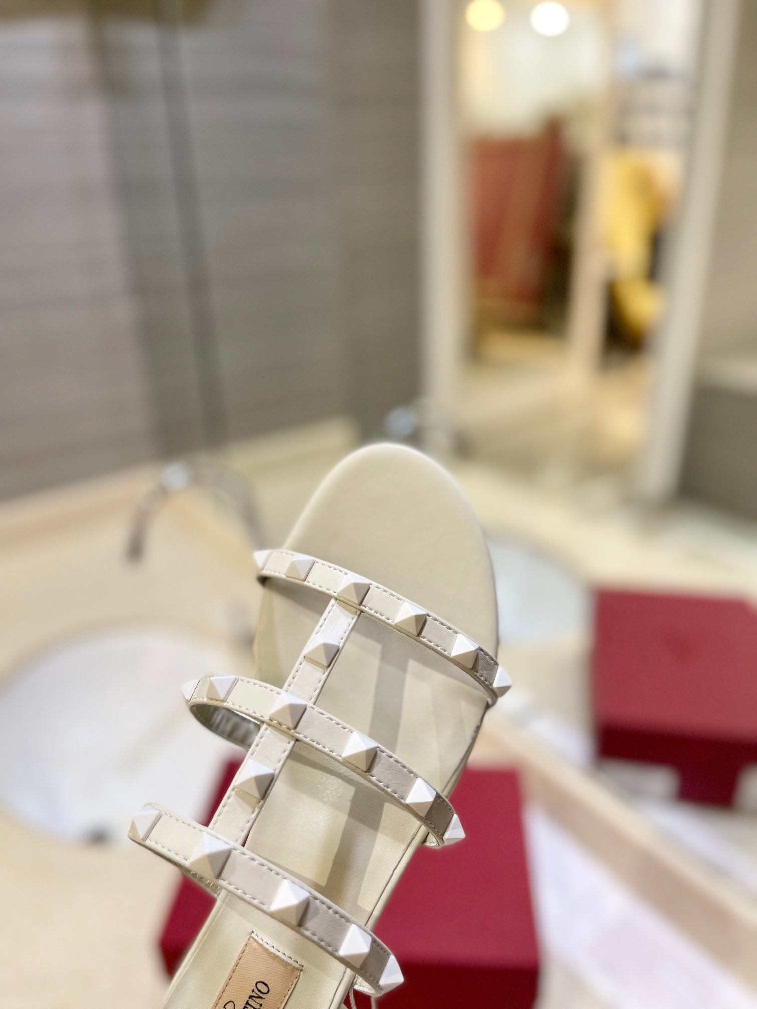VALENTINO 26S ROCKSTUD CAGED SANDALS IN WHITE CALFSKIN