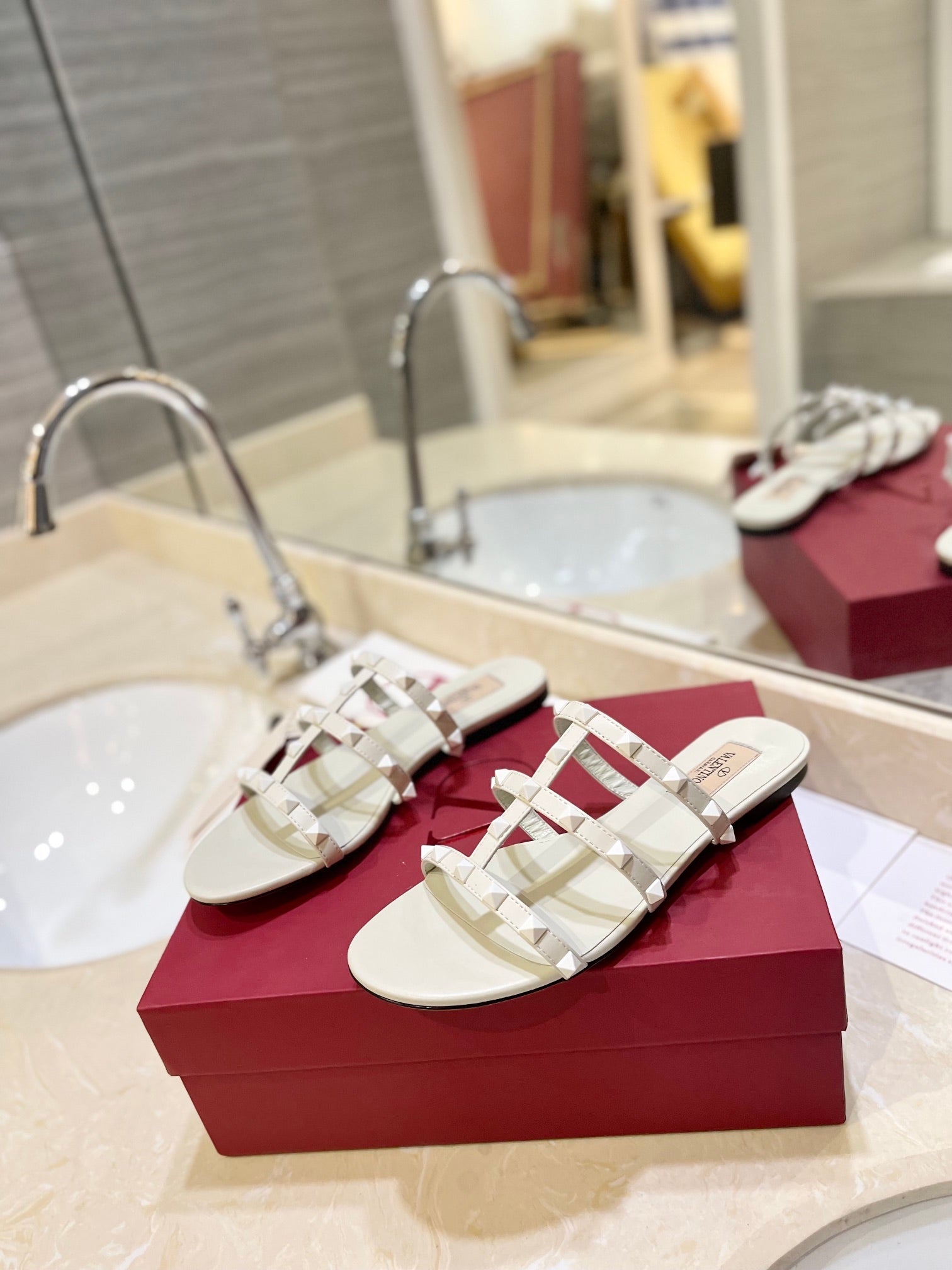 VALENTINO 26S ROCKSTUD CAGED SANDALS IN WHITE CALFSKIN