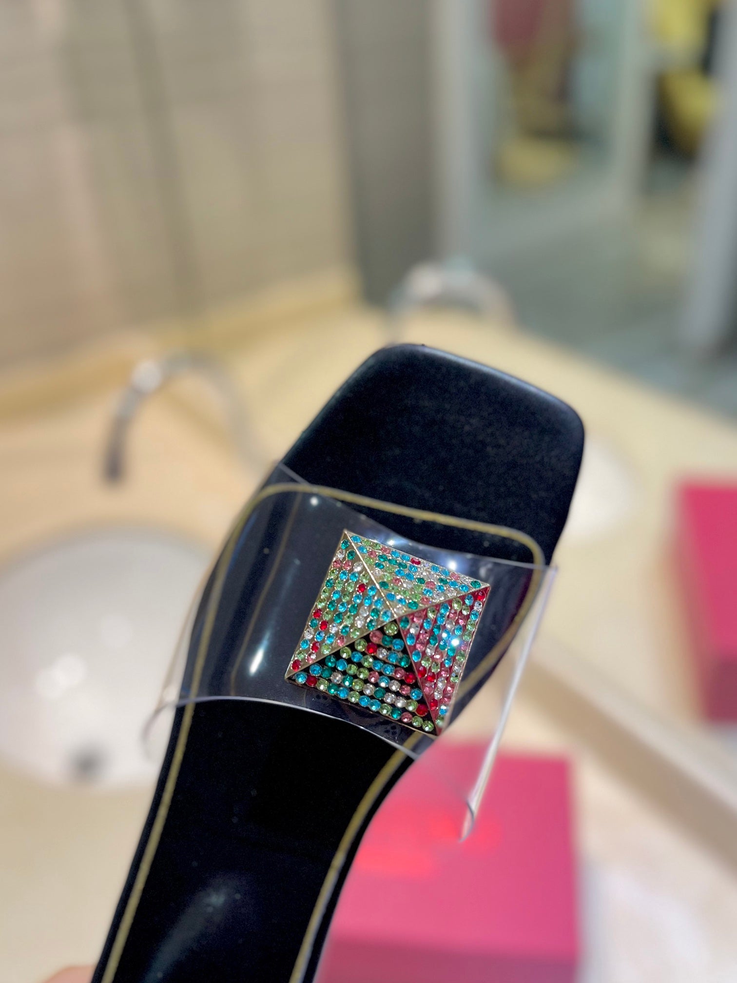 VALENTINO 26S FLAT SLIDES IN BLACK LAMBSKIN WITH CRYSTAL STYLE 2