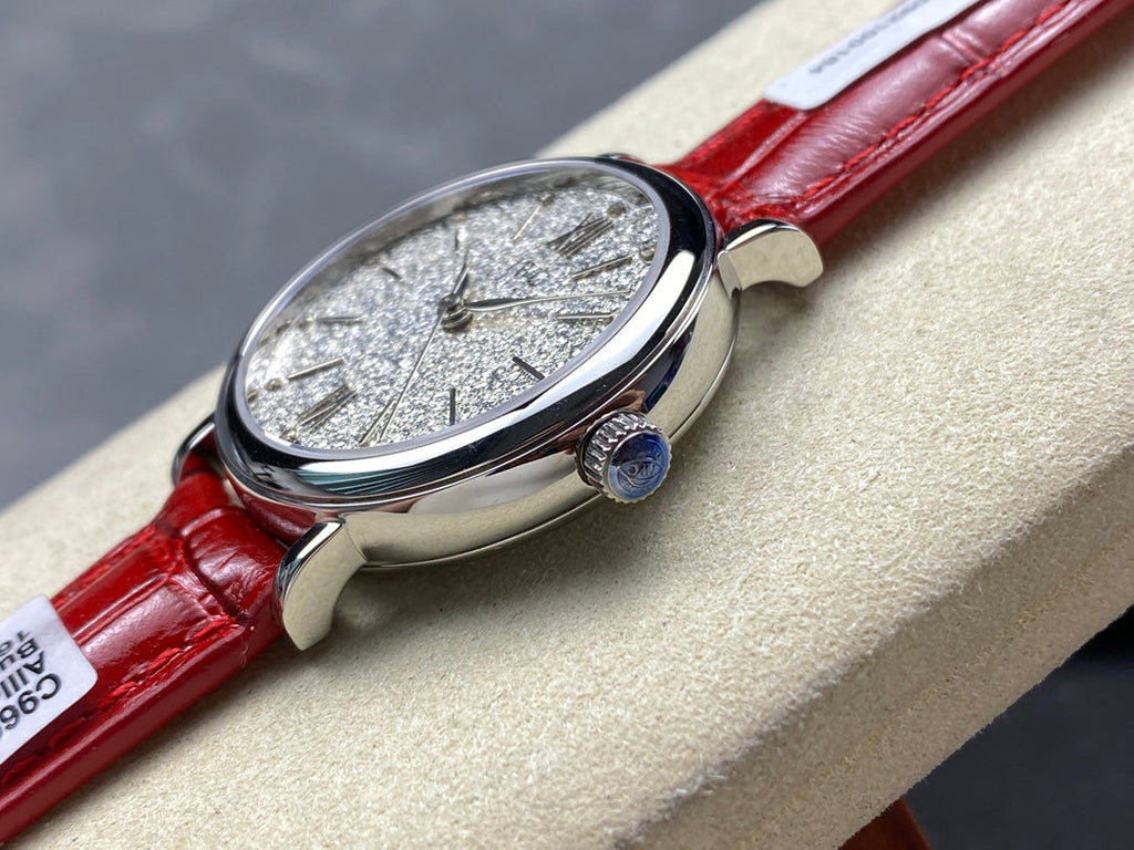 PORTOFINO AUTOMATIC 34 WATCH SILVER CASE WITH RUBY RED LEATHER STRAP