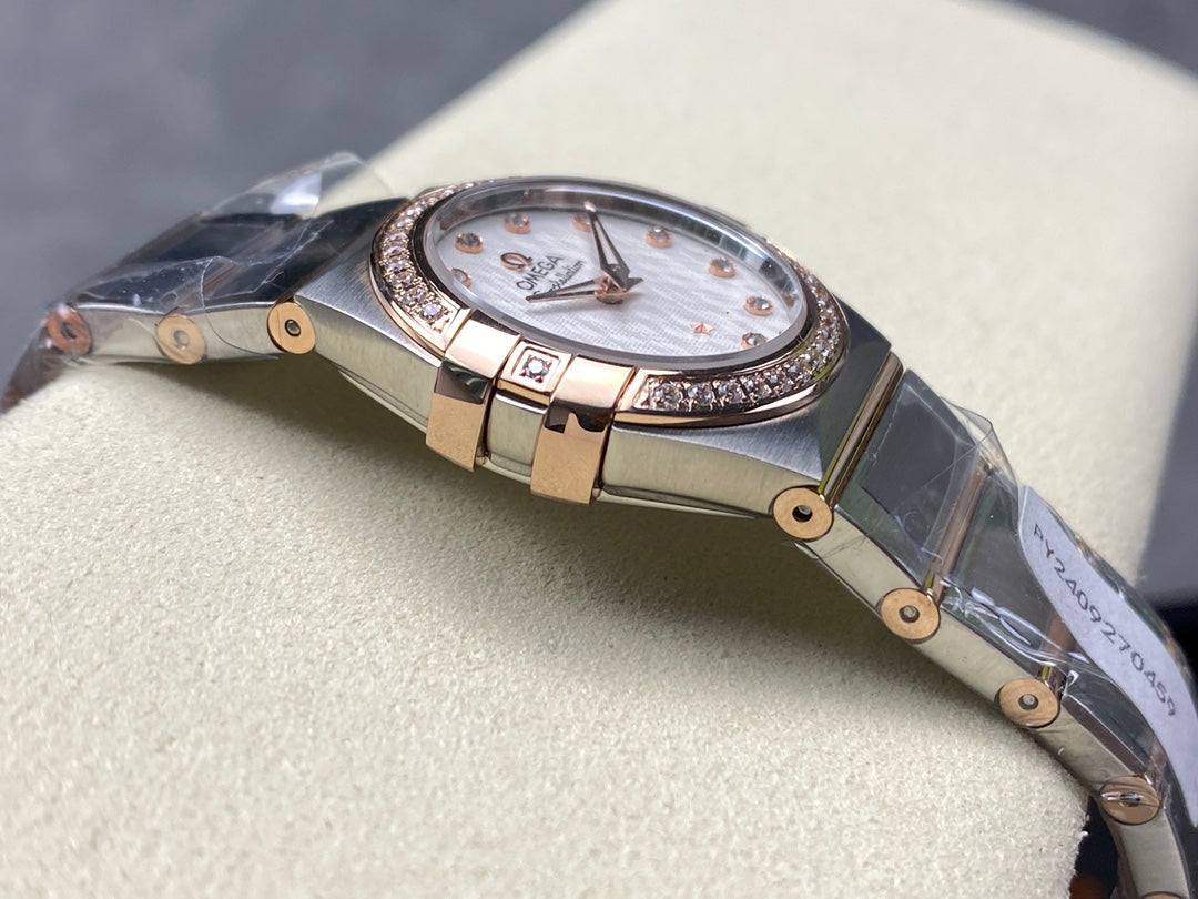 CONSTELLATION PETITE WATCH SILVER AND ROSE GOLD CASE WITH CRYSTALS