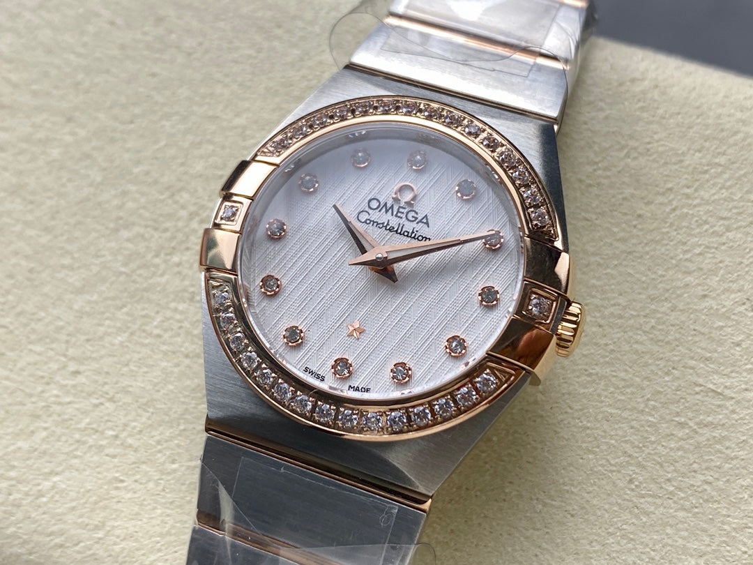 CONSTELLATION PETITE WATCH SILVER AND ROSE GOLD CASE WITH CRYSTALS