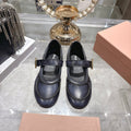 MIUMIU 26S MARY JANE FLATS IN BLACK CALFSKIN GOLD BUCKLE