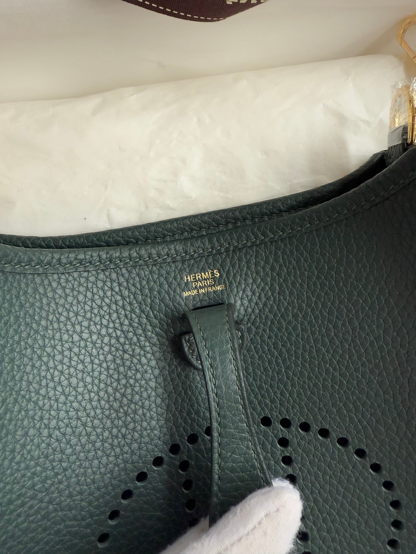 HM 25S EVELYNE 17 CM IN MOSS GREEN COWHIDE WITH GOLD HARDWARE