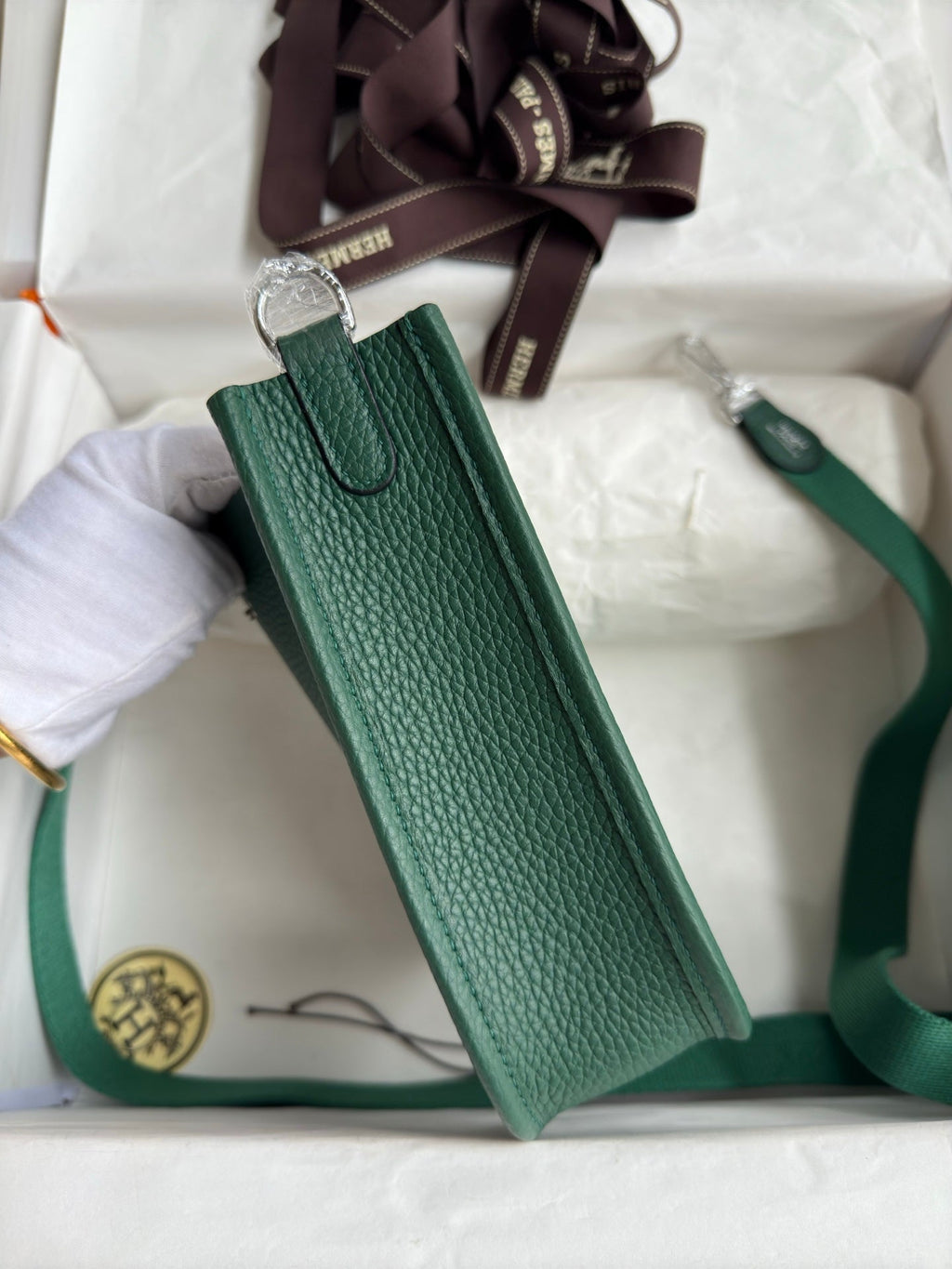 HM 25S EVELYNE 17 CM IN DARK GREEN COWHIDE WITH SILVER HARDWARE