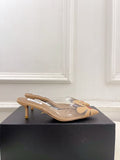 ALAIA 26S MULE HEELS 55 MM IN BEIGE LAMBSKIN AND TRANSPARENT PVC