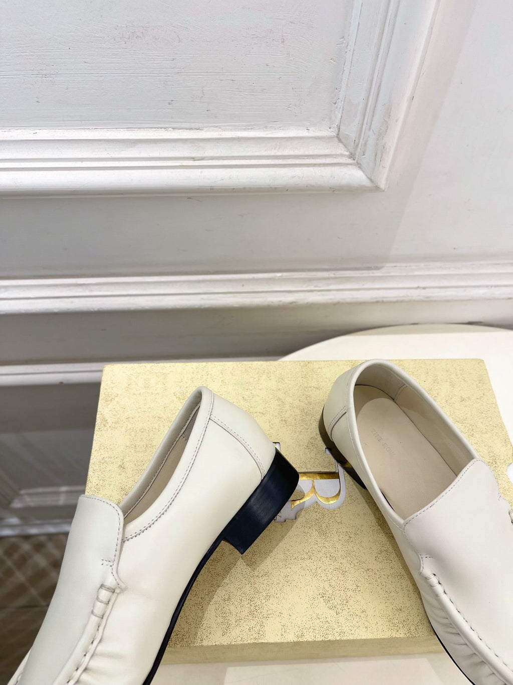 THE ROW 26S MOCCASIN LOAFERS 20MM IN IVORY WHITE CALFSKIN